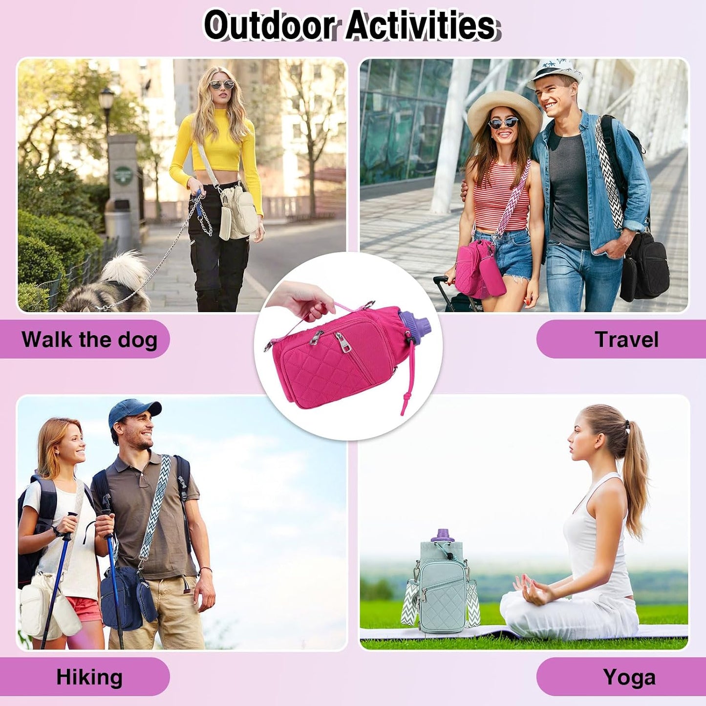 Water Bottle Carrier Bag with Strap, Water Bottle Holder Crossbody Bags for Women Men for Walking, Hiking,Cycling