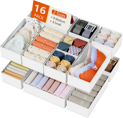 Drawer Organizer Clothes Storage - 16 Pack Baby Dresser Organizer for Nursery, Foldable Drawer Dividers for Bedroom Closet Organization, Fabric Storage Bins for Socks, Underwears, Bras