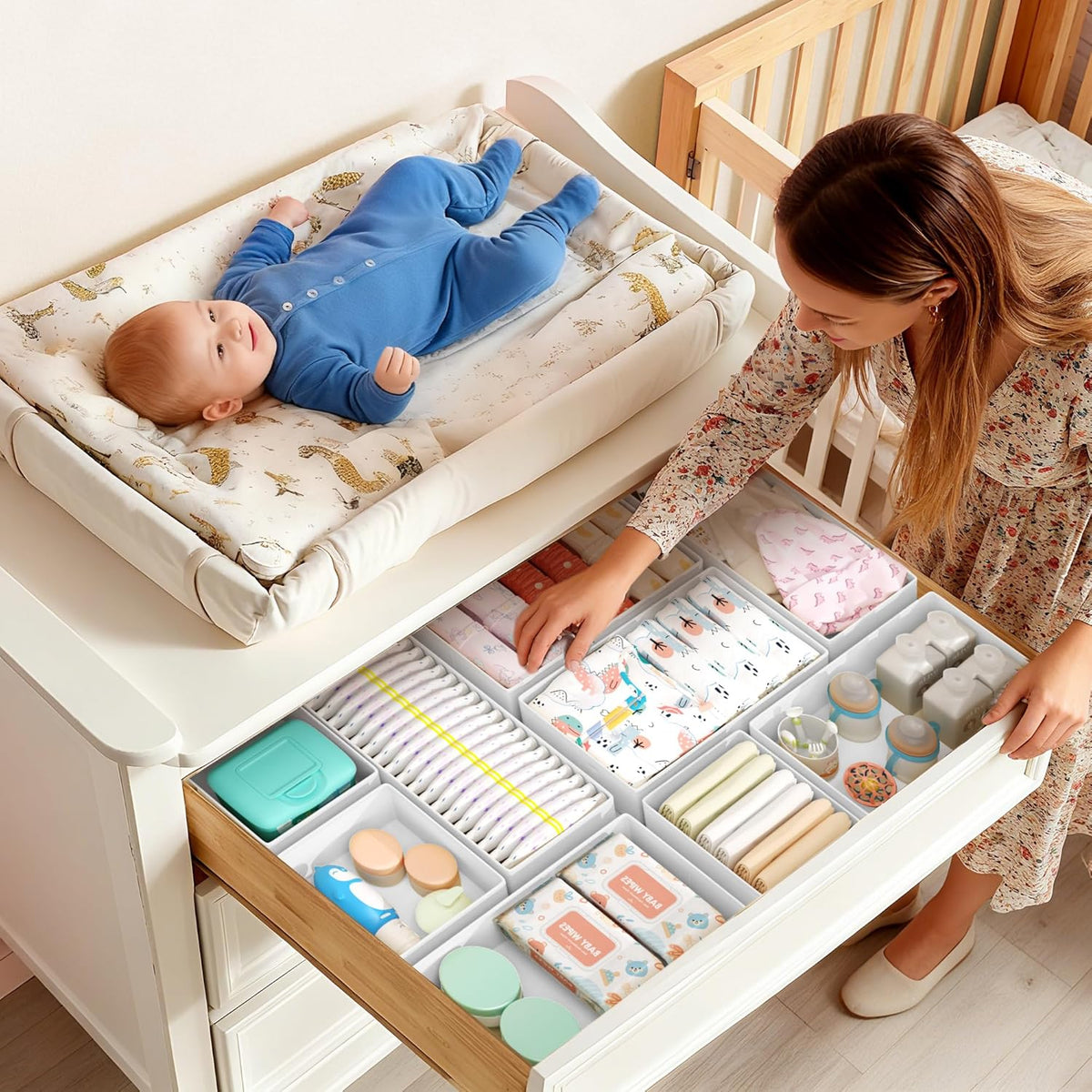 Drawer Organizer Clothes Storage - 16 Pack Baby Dresser Organizer for Nursery, Foldable Drawer Dividers for Bedroom Closet Organization, Fabric Storage Bins for Socks, Underwears, Bras