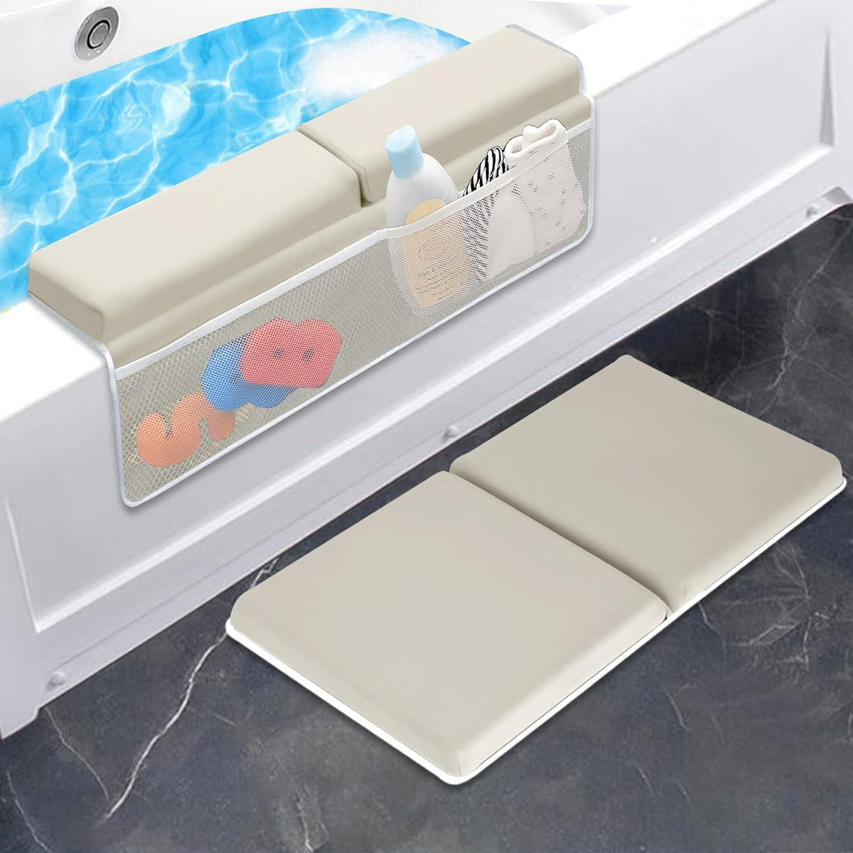 Bath Kneeler with Elbow Rest Pad Set, 1.5 inch Kneeling Pad Mat for Bathtub - Gray