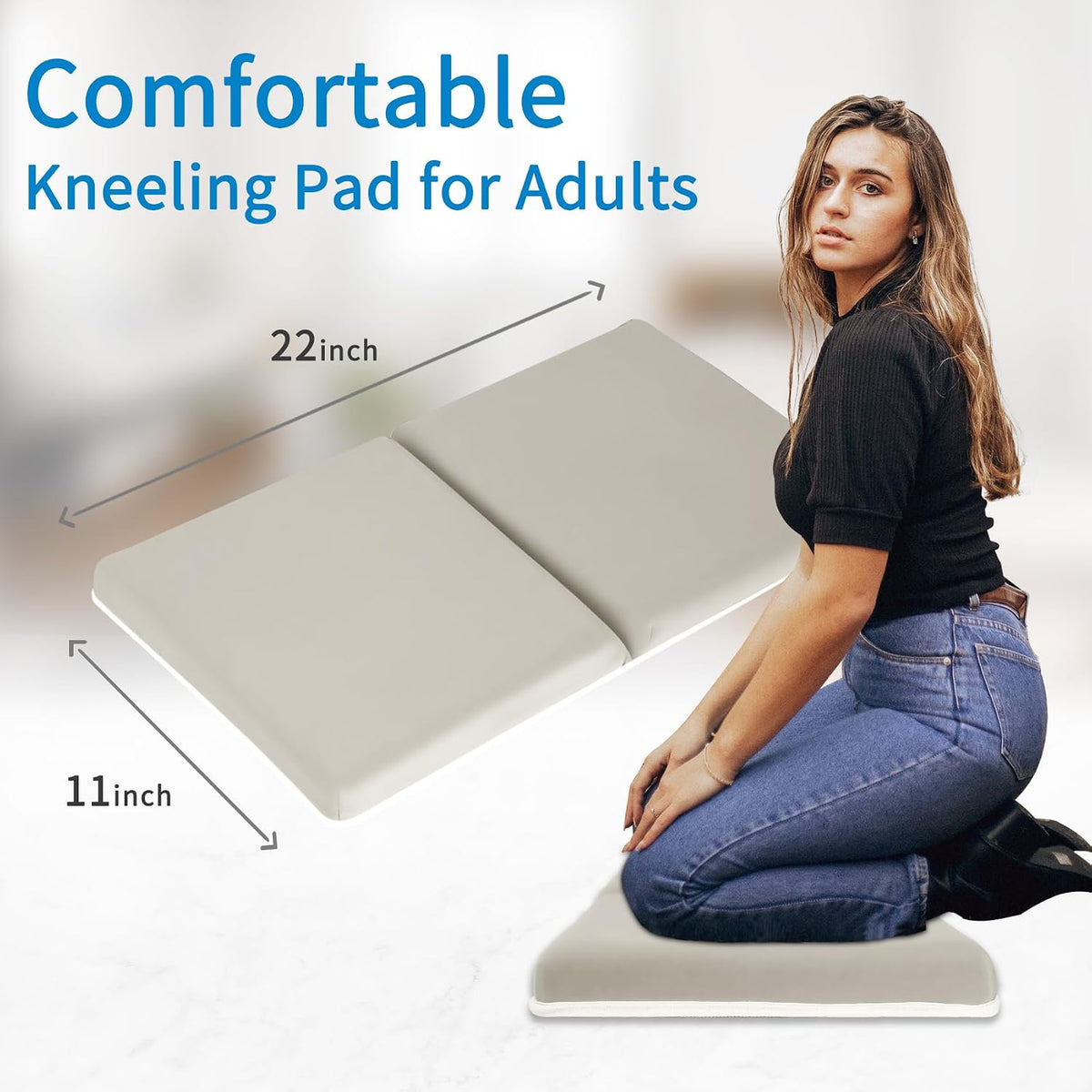 Bath Kneeler with Elbow Rest Pad Set, 1.5 inch Kneeling Pad Mat for Bathtub - Gray