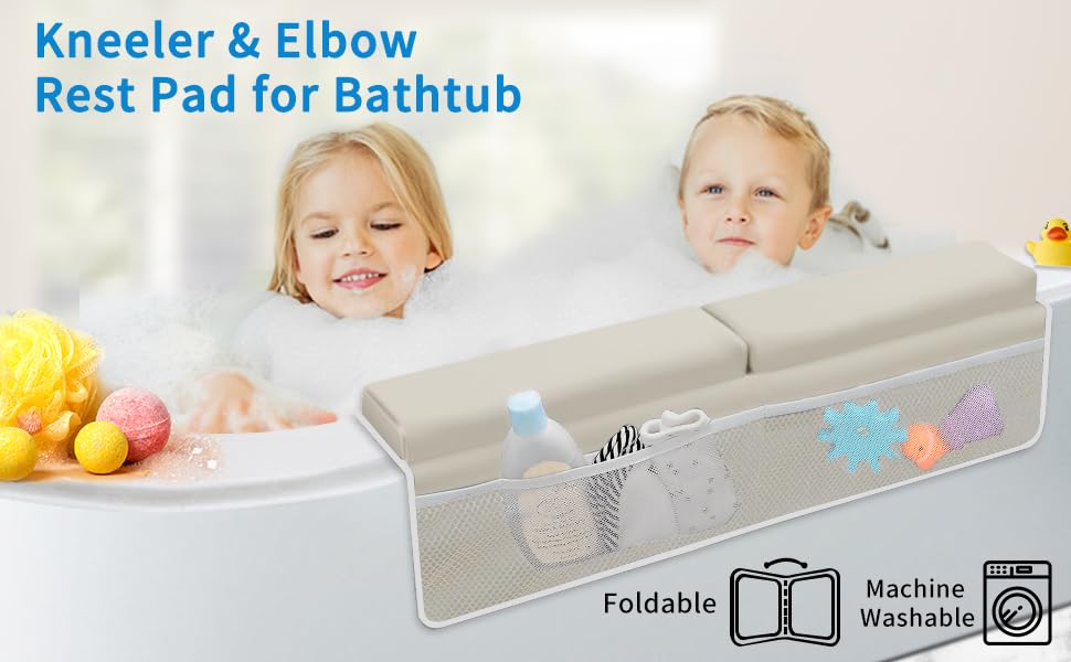 Bath Kneeler with Elbow Rest Pad Set, 1.5 inch Kneeling Pad Mat for Bathtub - Gray