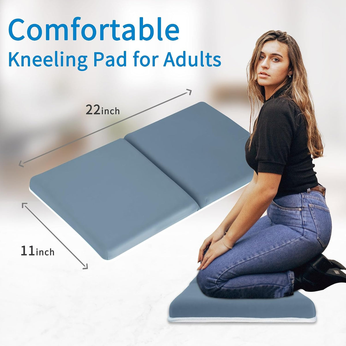 Bath Kneeler with Elbow Rest Pad Set, 1.5 inch Kneeling Pad Mat for Bathtub - Gray