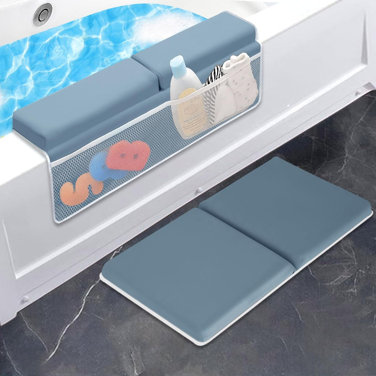 Bath Kneeler with Elbow Rest Pad Set, 1.5 inch Kneeling Pad Mat for Bathtub - Gray