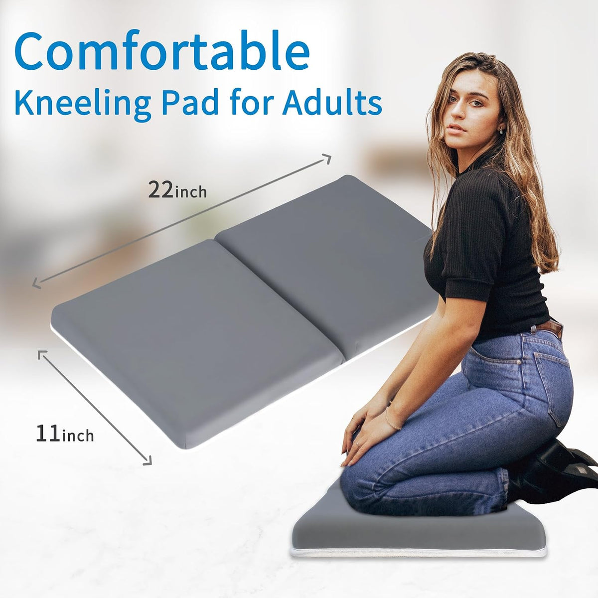 Bath Kneeler with Elbow Rest Pad Set, 1.5 inch Kneeling Pad Mat for Bathtub - Gray