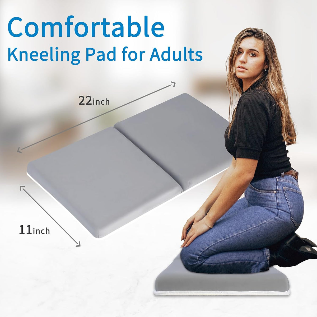 Bath Kneeler with Elbow Rest Pad Set, 1.5 inch Kneeling Pad Mat for Bathtub - Gray