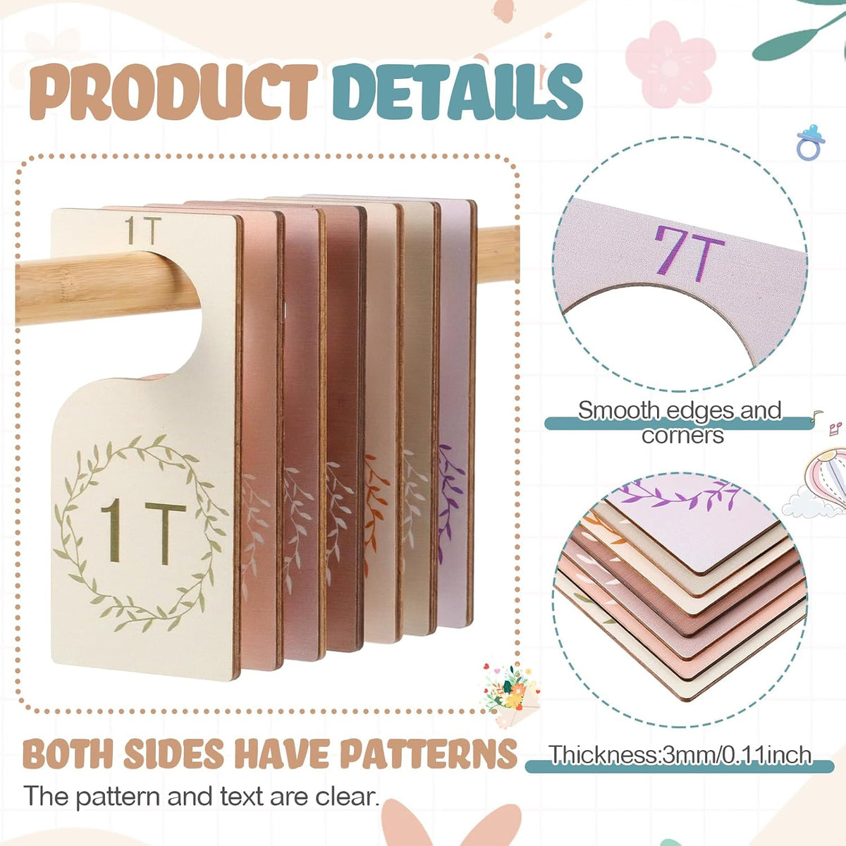 7 Pcs Baby Closet Dividers Wooden Clothes Organizer, Earth Tone