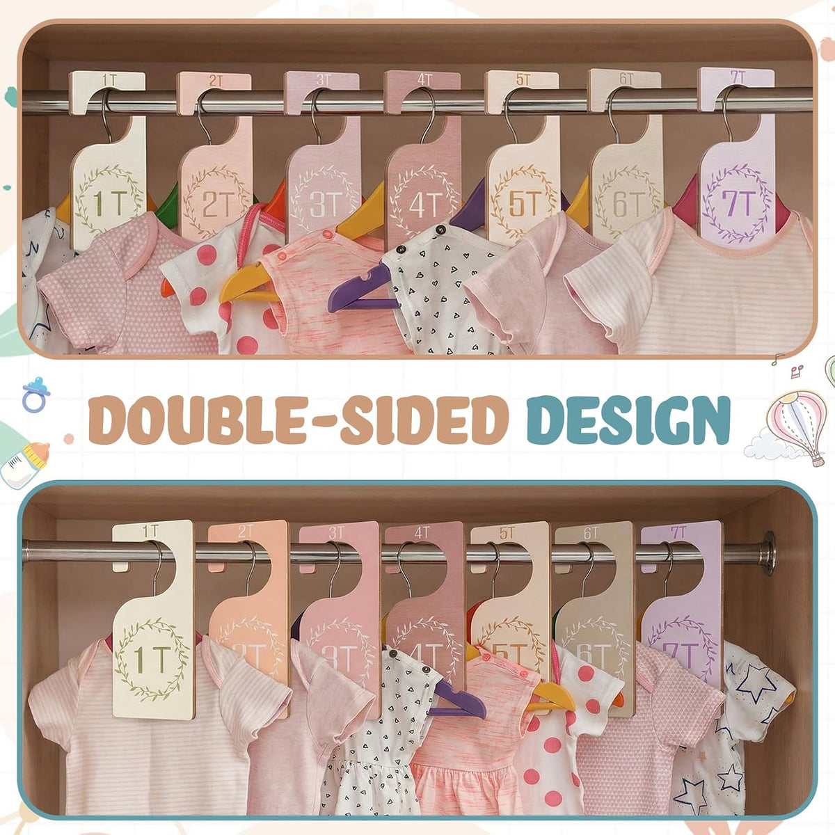 7 Pcs Baby Closet Dividers Wooden Clothes Organizer, Earth Tone