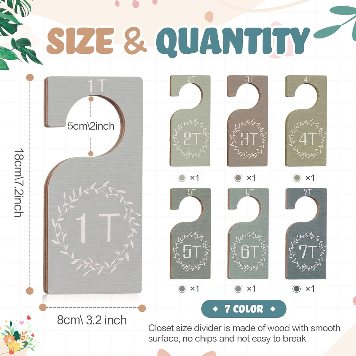 7 Pcs Baby Closet Dividers Wooden Clothes Organizer, Earth Tone