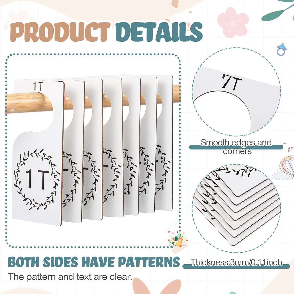 7 Pcs Baby Closet Dividers Wooden Clothes Organizer, Earth Tone
