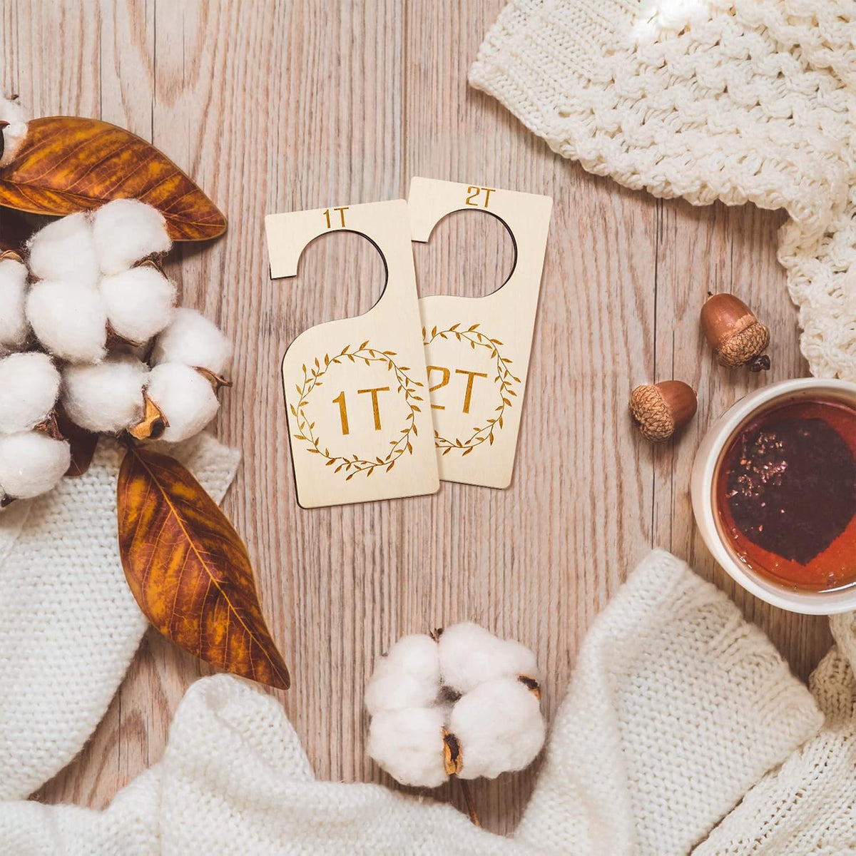 7 Pcs Baby Closet Dividers Wooden Clothes Organizer, Earth Tone