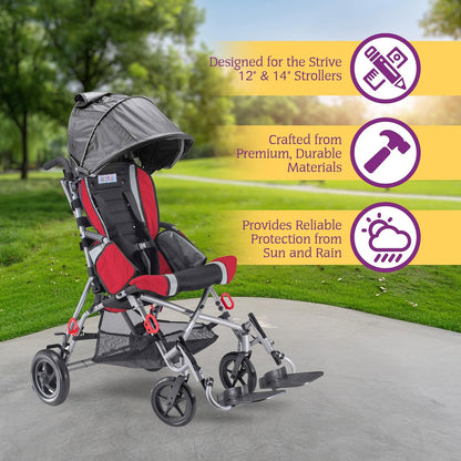 Canopy with Clear Flap Window for Strive 12" & 14" Adaptive Stroller – Premium Sun & Rain Protection Cover, Umbrella Shade Extender Accessory, Lightweight & Durable