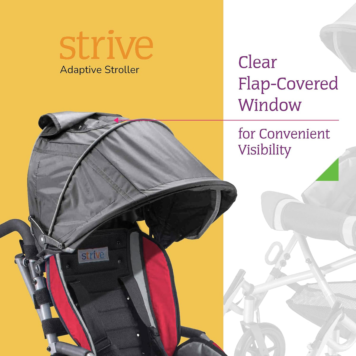 Canopy with Clear Flap Window for Strive 12" & 14" Adaptive Stroller – Premium Sun & Rain Protection Cover, Umbrella Shade Extender Accessory, Lightweight & Durable