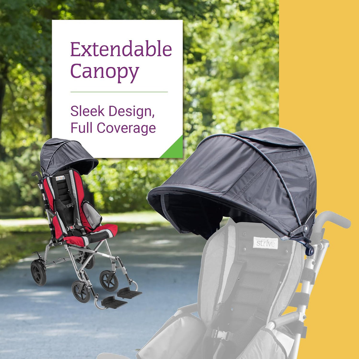 Canopy with Clear Flap Window for Strive 12" & 14" Adaptive Stroller – Premium Sun & Rain Protection Cover, Umbrella Shade Extender Accessory, Lightweight & Durable