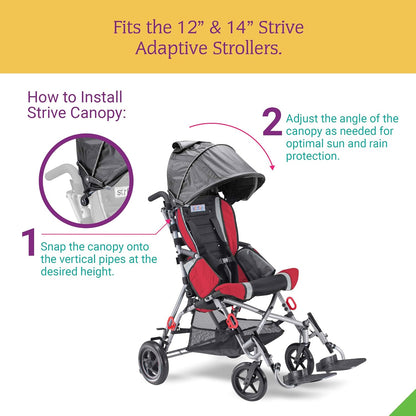 Canopy with Clear Flap Window for Strive 12" & 14" Adaptive Stroller – Premium Sun & Rain Protection Cover, Umbrella Shade Extender Accessory, Lightweight & Durable