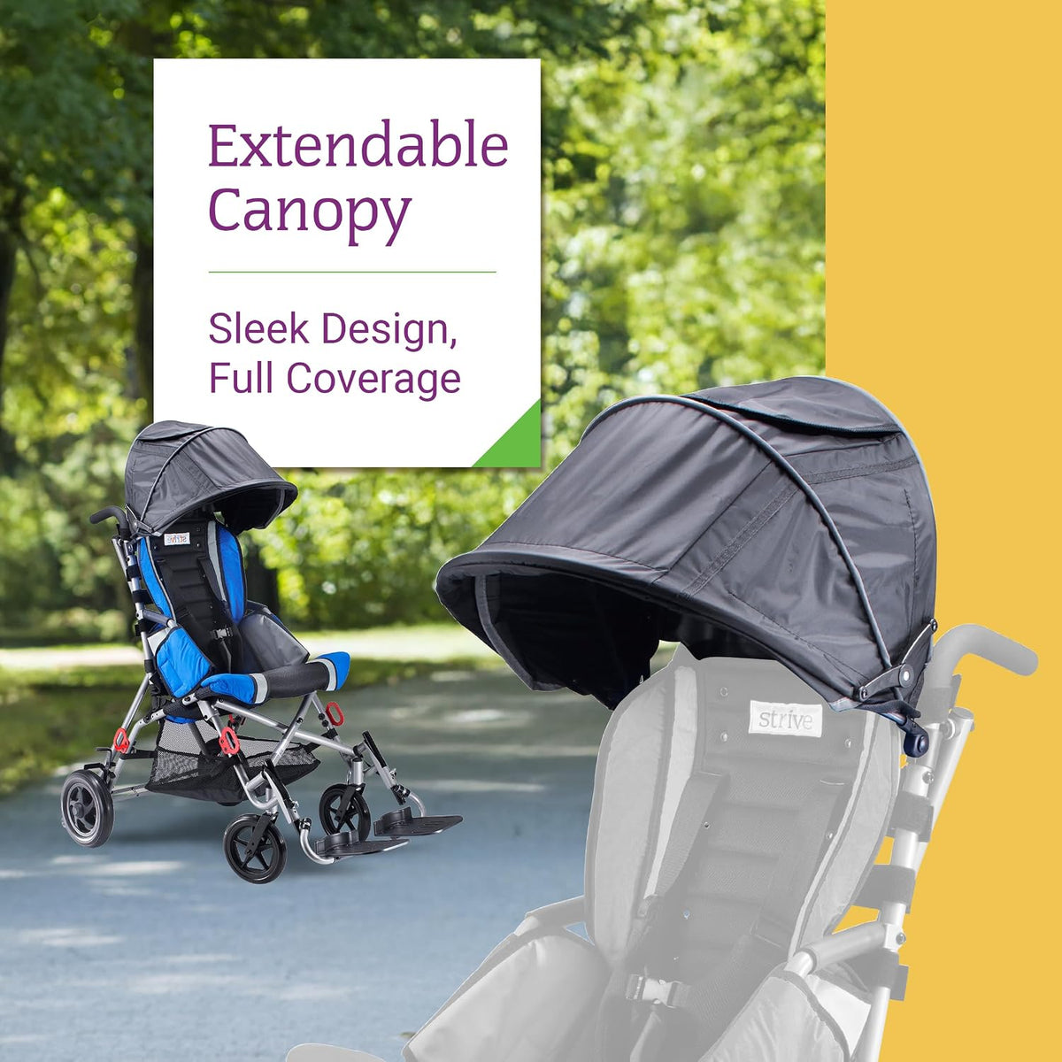 Canopy with Clear Flap Window for Strive 12" & 14" Adaptive Stroller – Premium Sun & Rain Protection Cover, Umbrella Shade Extender Accessory, Lightweight & Durable