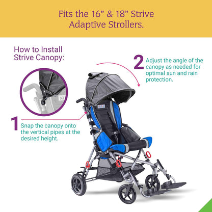 Canopy with Clear Flap Window for Strive 12" & 14" Adaptive Stroller – Premium Sun & Rain Protection Cover, Umbrella Shade Extender Accessory, Lightweight & Durable