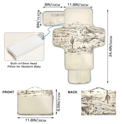 Pink Bow Portable Diaper Changing Pad - Waterproof Foldable Baby Diaper Changing Pad with Built-in Pillow, Travel Diaper Changing Mat for Newborn Baby