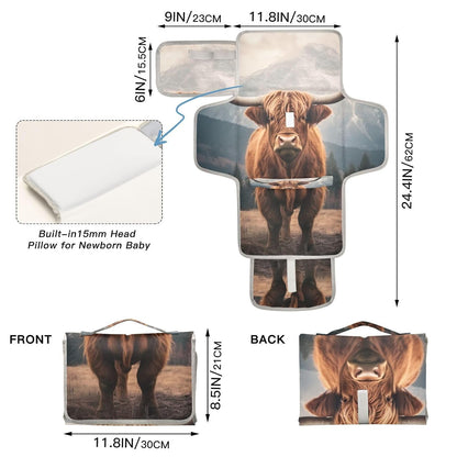 Pink Bow Portable Diaper Changing Pad - Waterproof Foldable Baby Diaper Changing Pad with Built-in Pillow, Travel Diaper Changing Mat for Newborn Baby