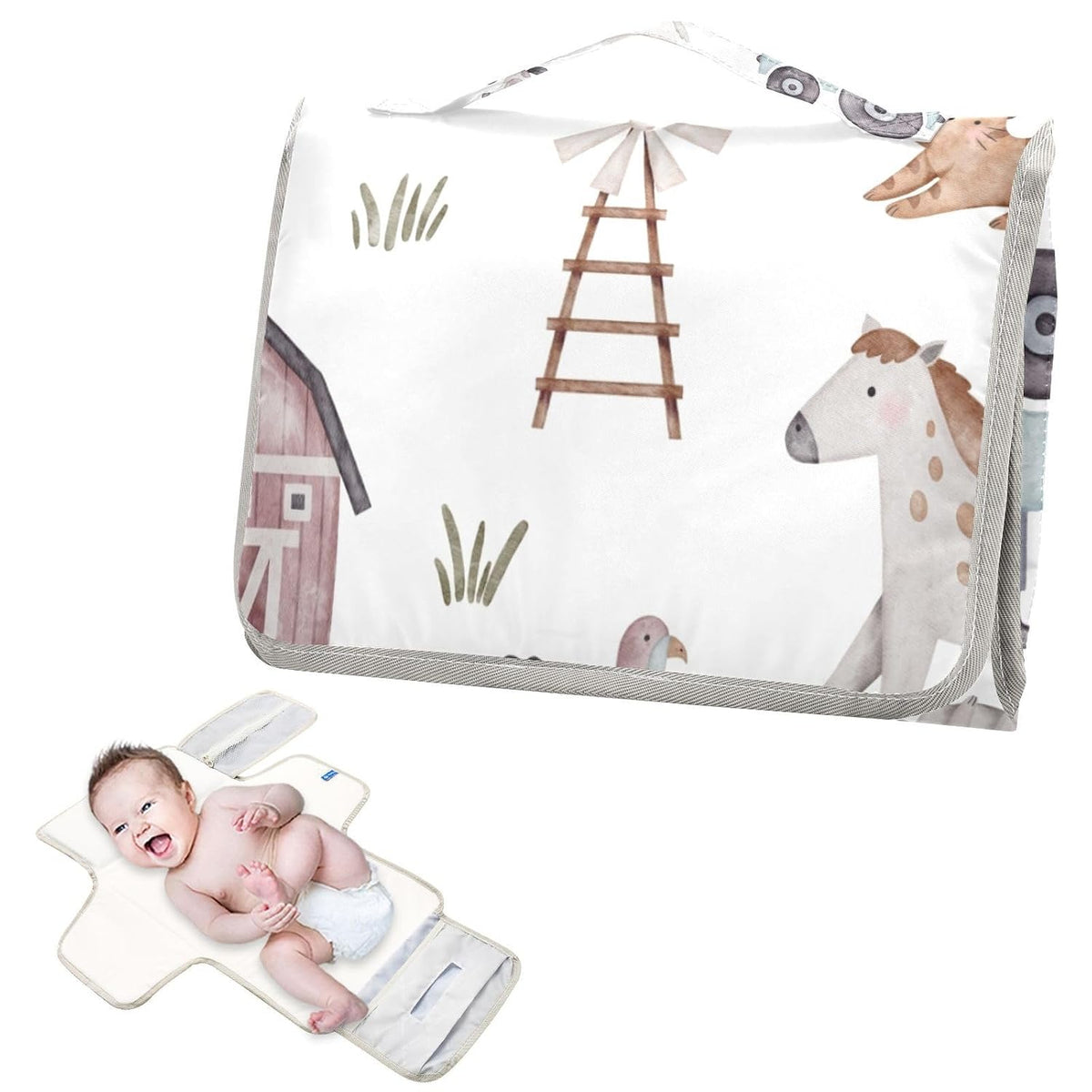 Pink Bow Portable Diaper Changing Pad - Waterproof Foldable Baby Diaper Changing Pad with Built-in Pillow, Travel Diaper Changing Mat for Newborn Baby