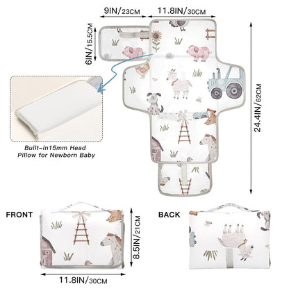 Pink Bow Portable Diaper Changing Pad - Waterproof Foldable Baby Diaper Changing Pad with Built-in Pillow, Travel Diaper Changing Mat for Newborn Baby