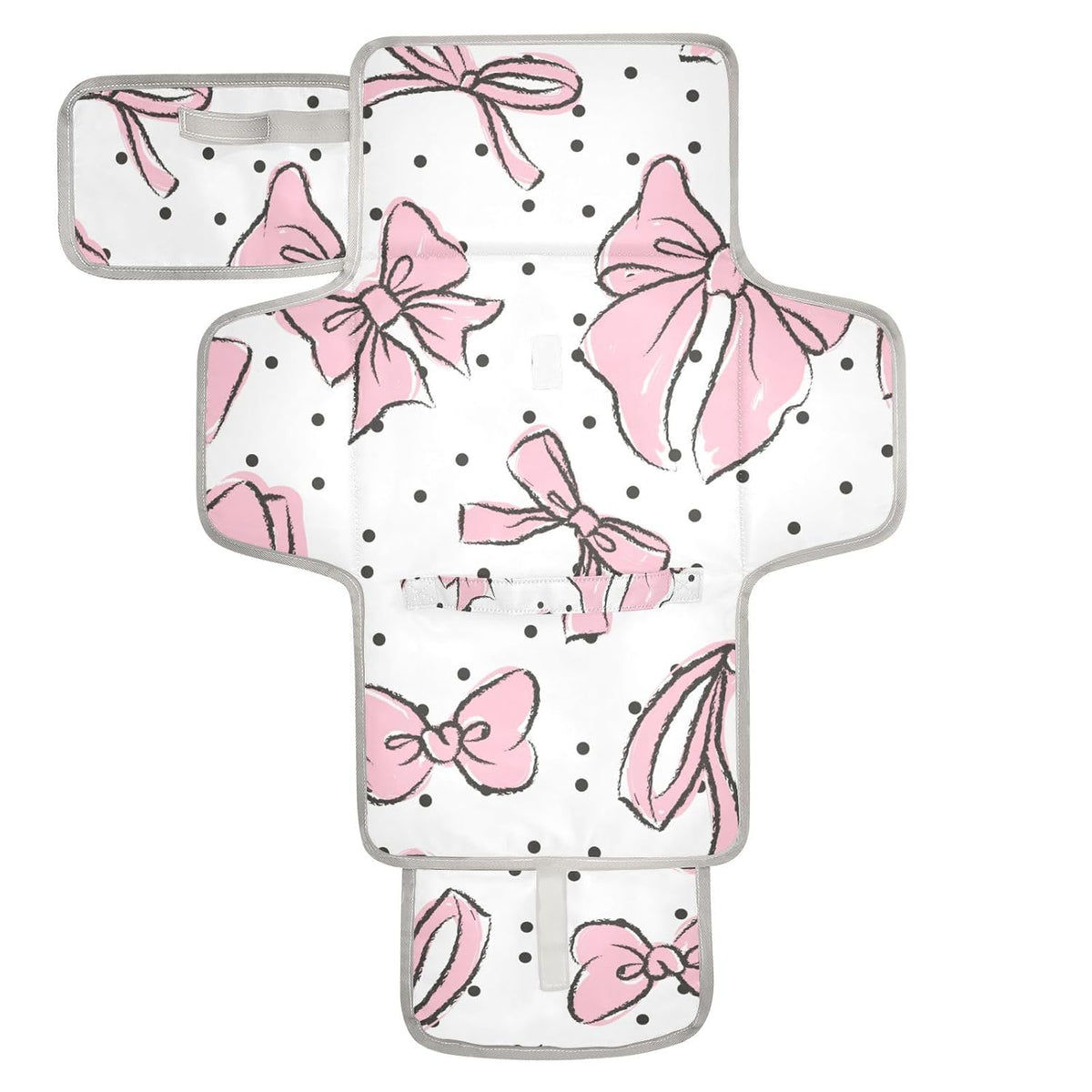Pink Bow Portable Diaper Changing Pad - Waterproof Foldable Baby Diaper Changing Pad with Built-in Pillow, Travel Diaper Changing Mat for Newborn Baby