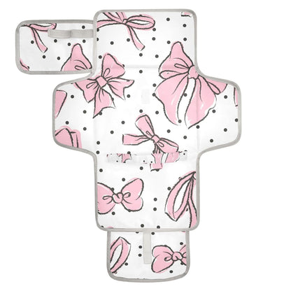 Pink Bow Portable Diaper Changing Pad - Waterproof Foldable Baby Diaper Changing Pad with Built-in Pillow, Travel Diaper Changing Mat for Newborn Baby