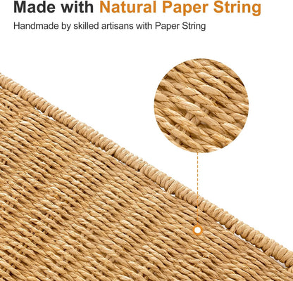 Double Laundry Hamper with Wheels, Handwoven Rolling Laundry Basket
