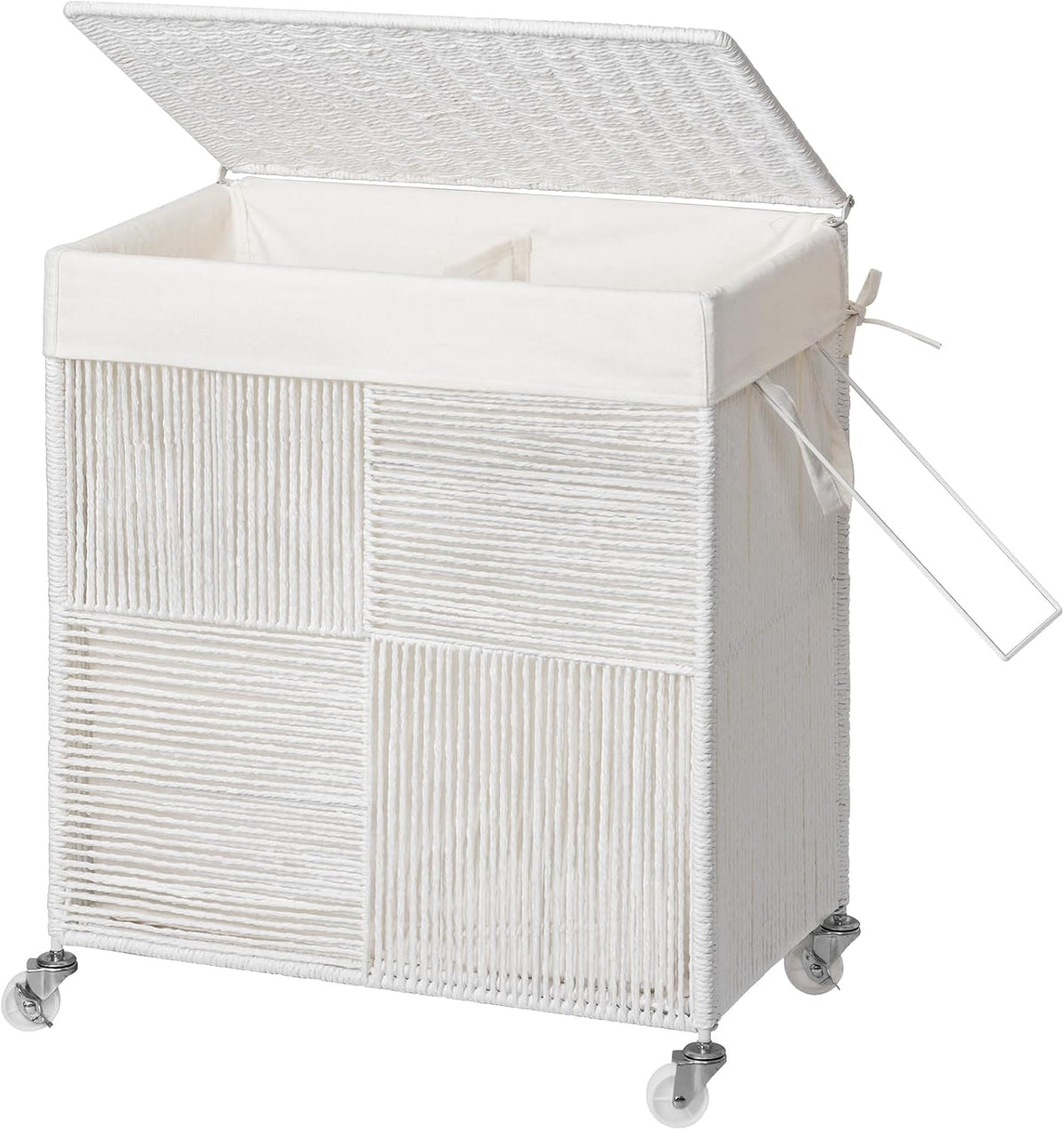Double Laundry Hamper with Wheels, Handwoven Rolling Laundry Basket