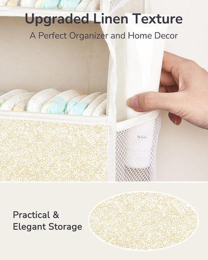 Over Door Organizer with 5 Large Pockets 10 Mesh Side Pockets, Upgraded Linen Texture Over The Door Storage, 44 lbs Weight Capacity Hanging Storage Organizer, Light Gray