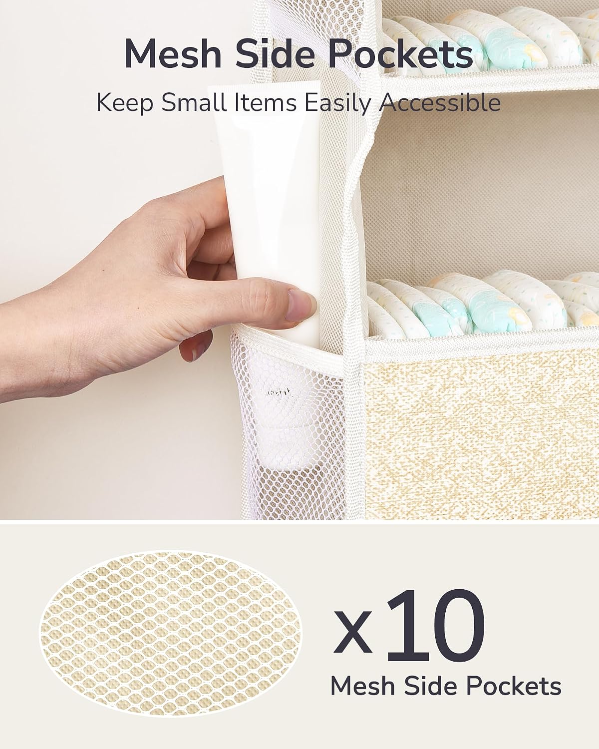 Over Door Organizer with 5 Large Pockets 10 Mesh Side Pockets, Upgraded Linen Texture Over The Door Storage, 44 lbs Weight Capacity Hanging Storage Organizer, Light Gray