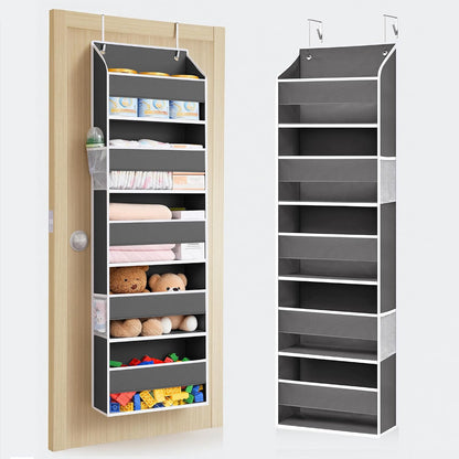 Over Door Organizer with 5 Large Pockets 10 Mesh Side Pockets, Upgraded Linen Texture Over The Door Storage, 44 lbs Weight Capacity Hanging Storage Organizer, Light Gray