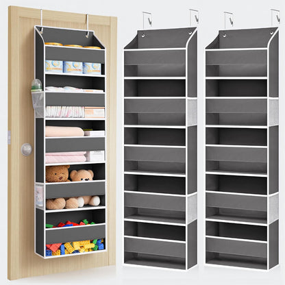 Over Door Organizer with 5 Large Pockets 10 Mesh Side Pockets, Upgraded Linen Texture Over The Door Storage, 44 lbs Weight Capacity Hanging Storage Organizer, Light Gray
