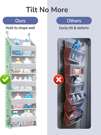 Over Door Organizer with 5 Large Pockets 10 Mesh Side Pockets, Upgraded Linen Texture Over The Door Storage, 44 lbs Weight Capacity Hanging Storage Organizer, Light Gray