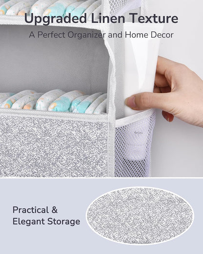 Over Door Organizer with 5 Large Pockets 10 Mesh Side Pockets, Upgraded Linen Texture Over The Door Storage, 44 lbs Weight Capacity Hanging Storage Organizer, Light Gray