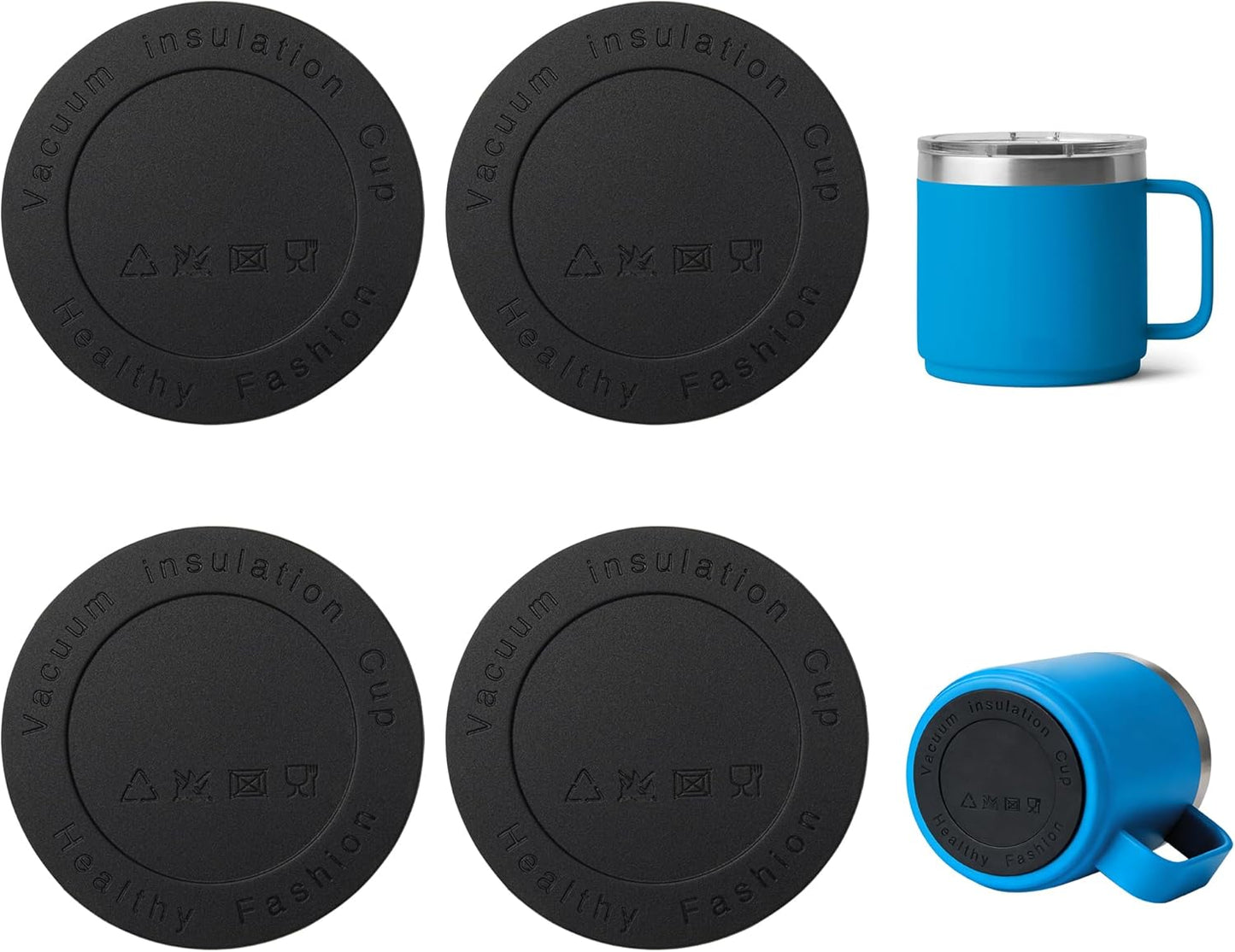 Silicone Bottom Protector for YETI Rambler 14oz Ceramic Lined Stackable Mug | Protective Rubber Bottom, Anti-Slip, BPA Free, Reduce Noise, Installs Effortlessly, For Home and Office Hydration, 4 Pack
