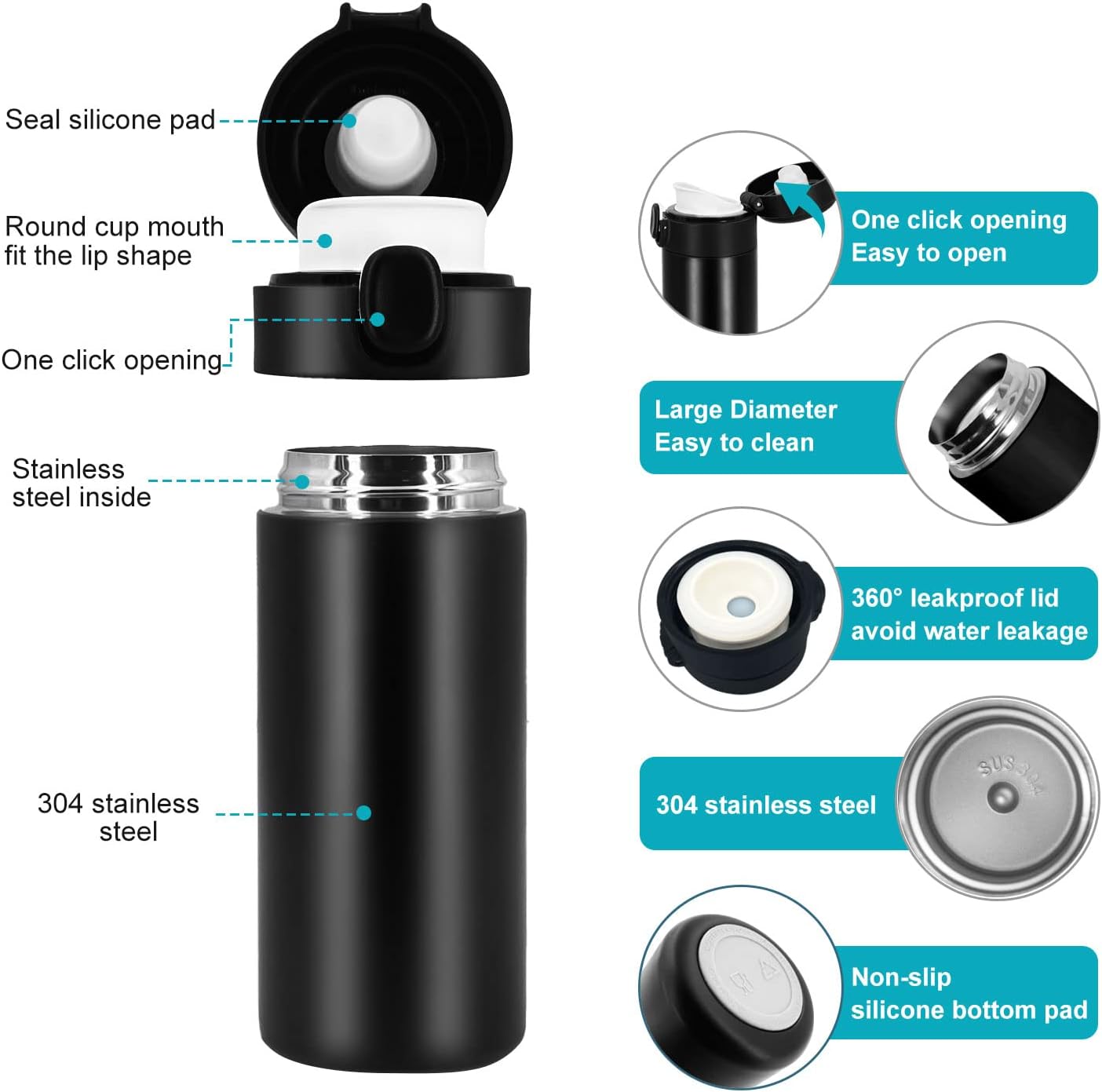 Insulated Travel Water Bottle Metal Coffee Cup Mug Stainless Steel Reusable Flask Tumbler for Men Women Gym Hiking Sports (Blue, 15 Oz)