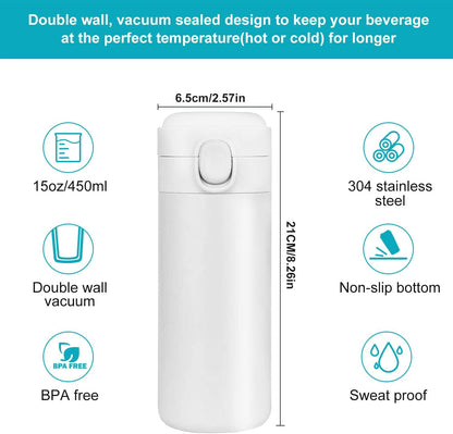 Insulated Travel Water Bottle Metal Coffee Cup Mug Stainless Steel Reusable Flask Tumbler for Men Women Gym Hiking Sports (Blue, 15 Oz)
