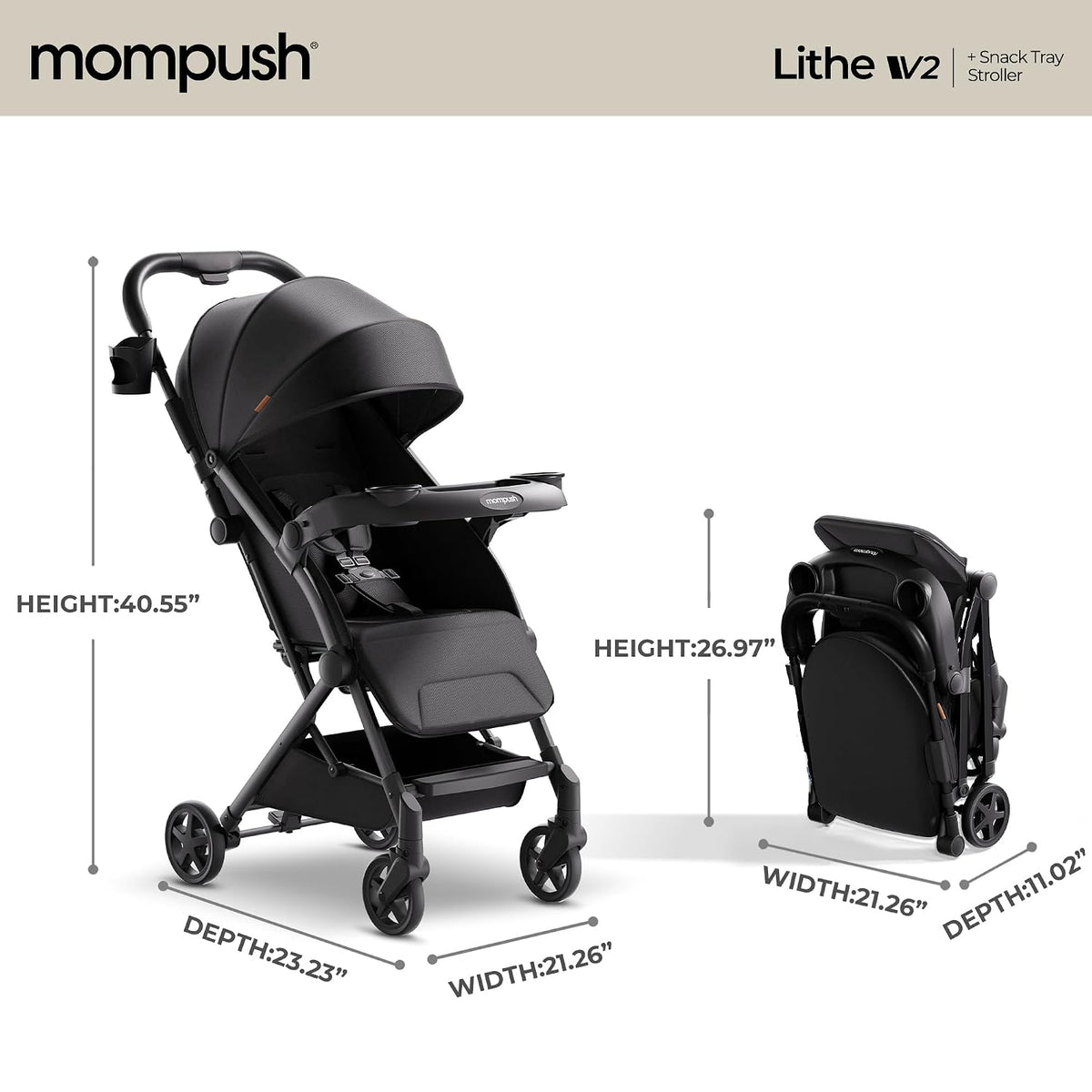 Lithe V2 Lightweight Travel Stroller Snack Tray Included, Forest