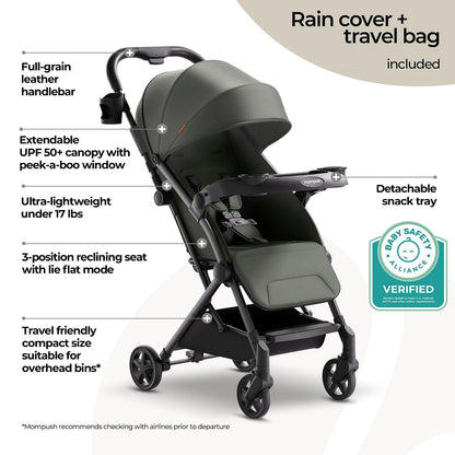 Lithe V2 Lightweight Travel Stroller Snack Tray Included, Forest
