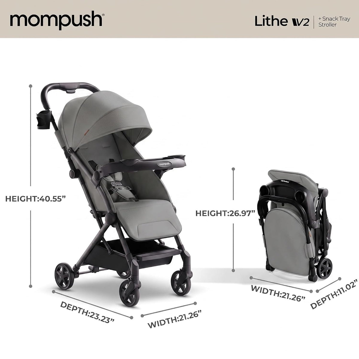 Lithe V2 Lightweight Travel Stroller Snack Tray Included, Forest