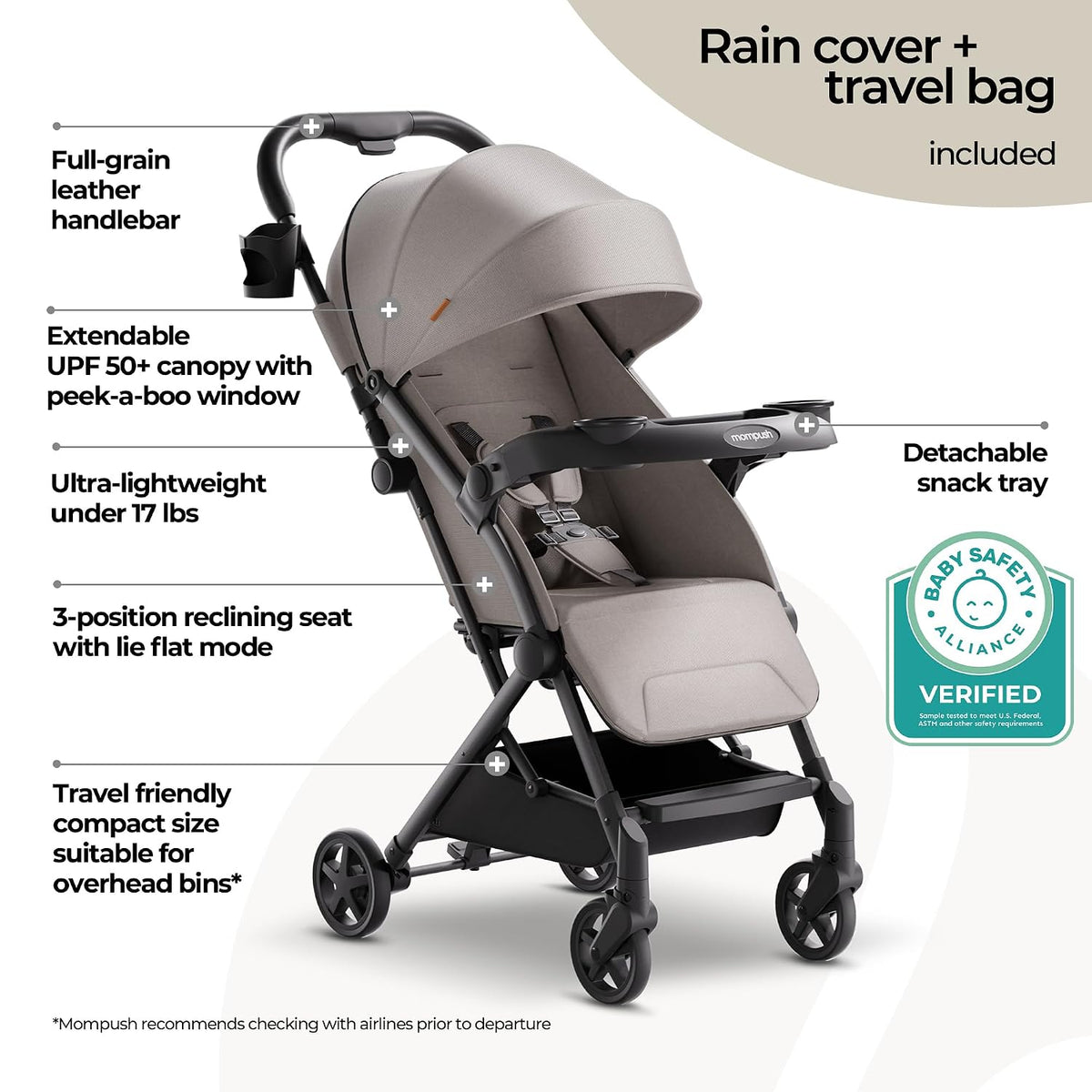 Lithe V2 Lightweight Travel Stroller Snack Tray Included, Forest