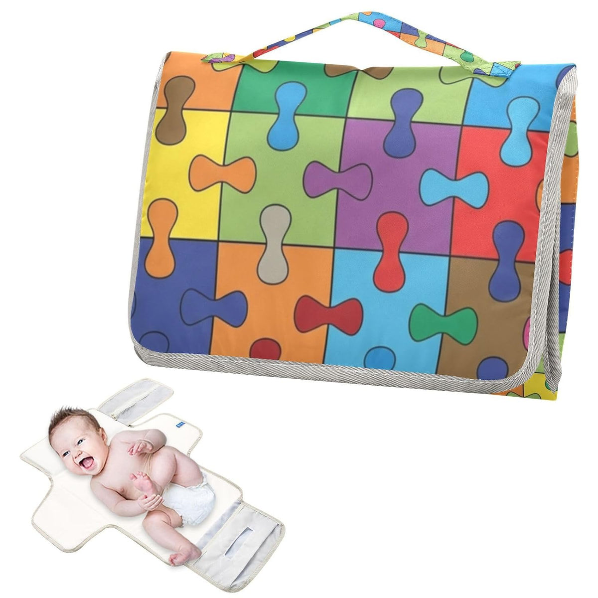 Color Puzzle Print Portable Diaper Changing Pad Daycare