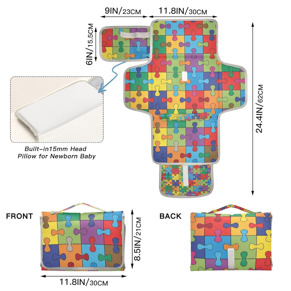 Color Puzzle Print Portable Diaper Changing Pad Daycare