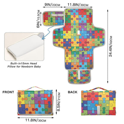 Color Puzzle Print Portable Diaper Changing Pad Daycare