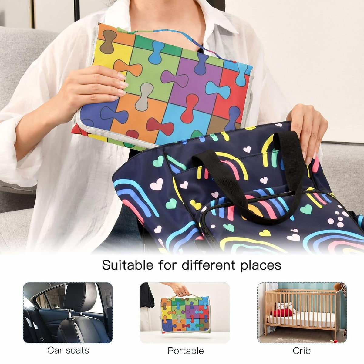 Color Puzzle Print Portable Diaper Changing Pad Daycare