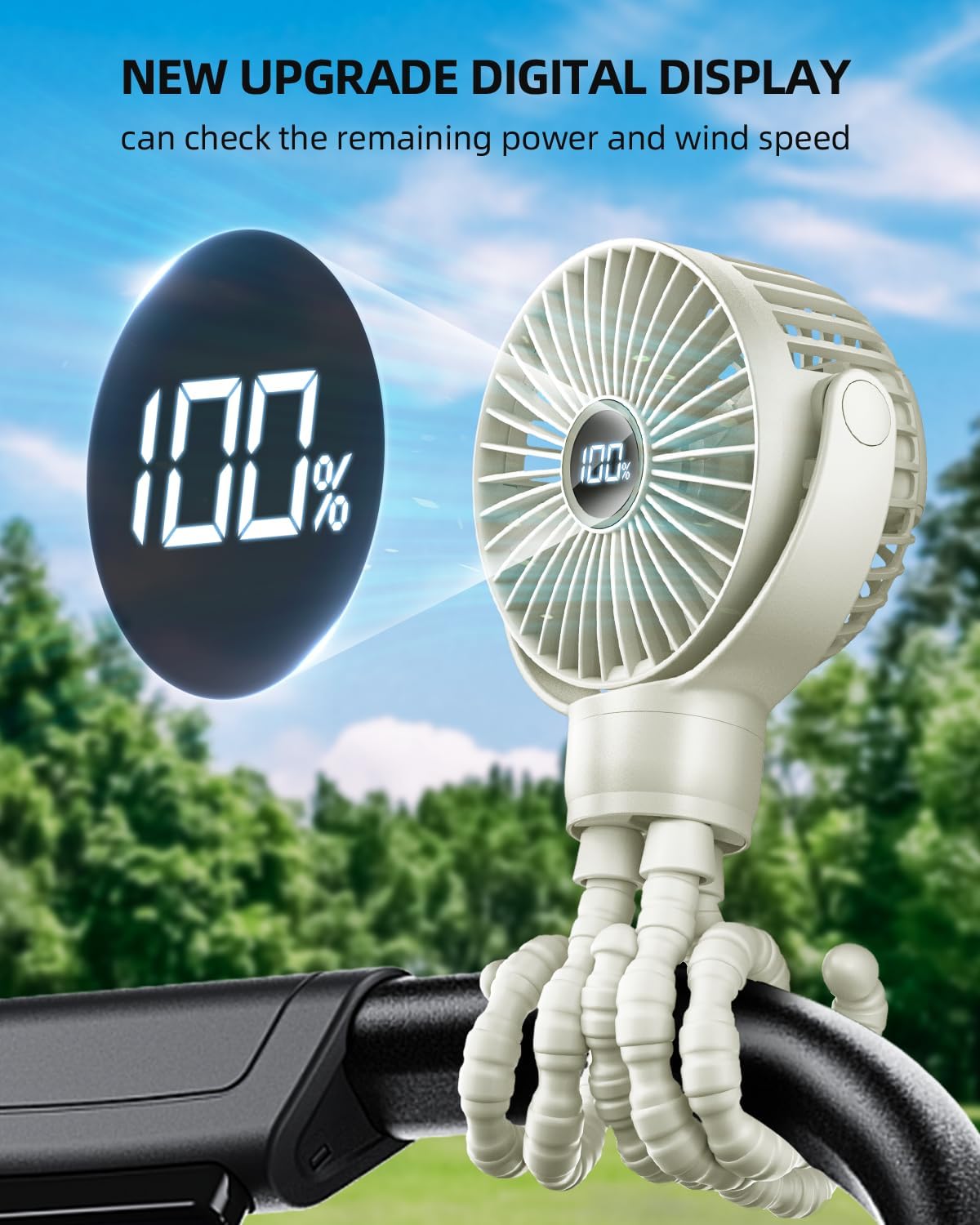Portable Stroller Fan, Mini Baby Fans Battery Operated with LED Display