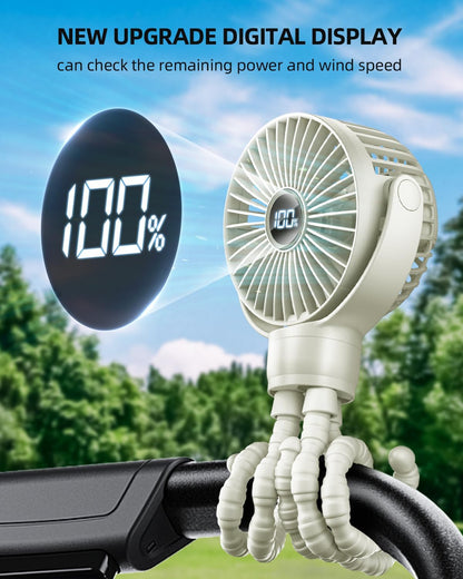 Portable Stroller Fan, Mini Baby Fans Battery Operated with LED Display