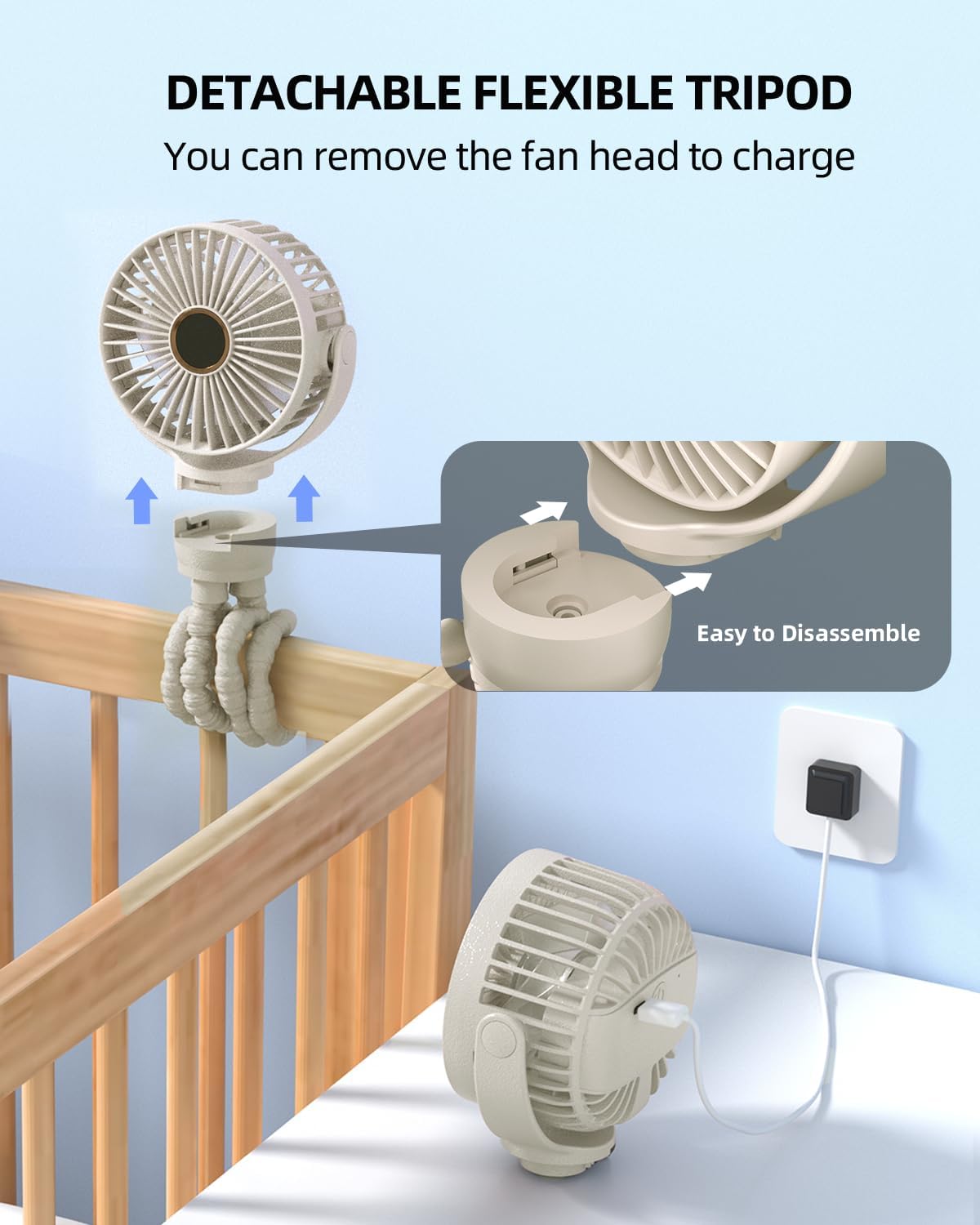 Portable Stroller Fan, Mini Baby Fans Battery Operated with LED Display