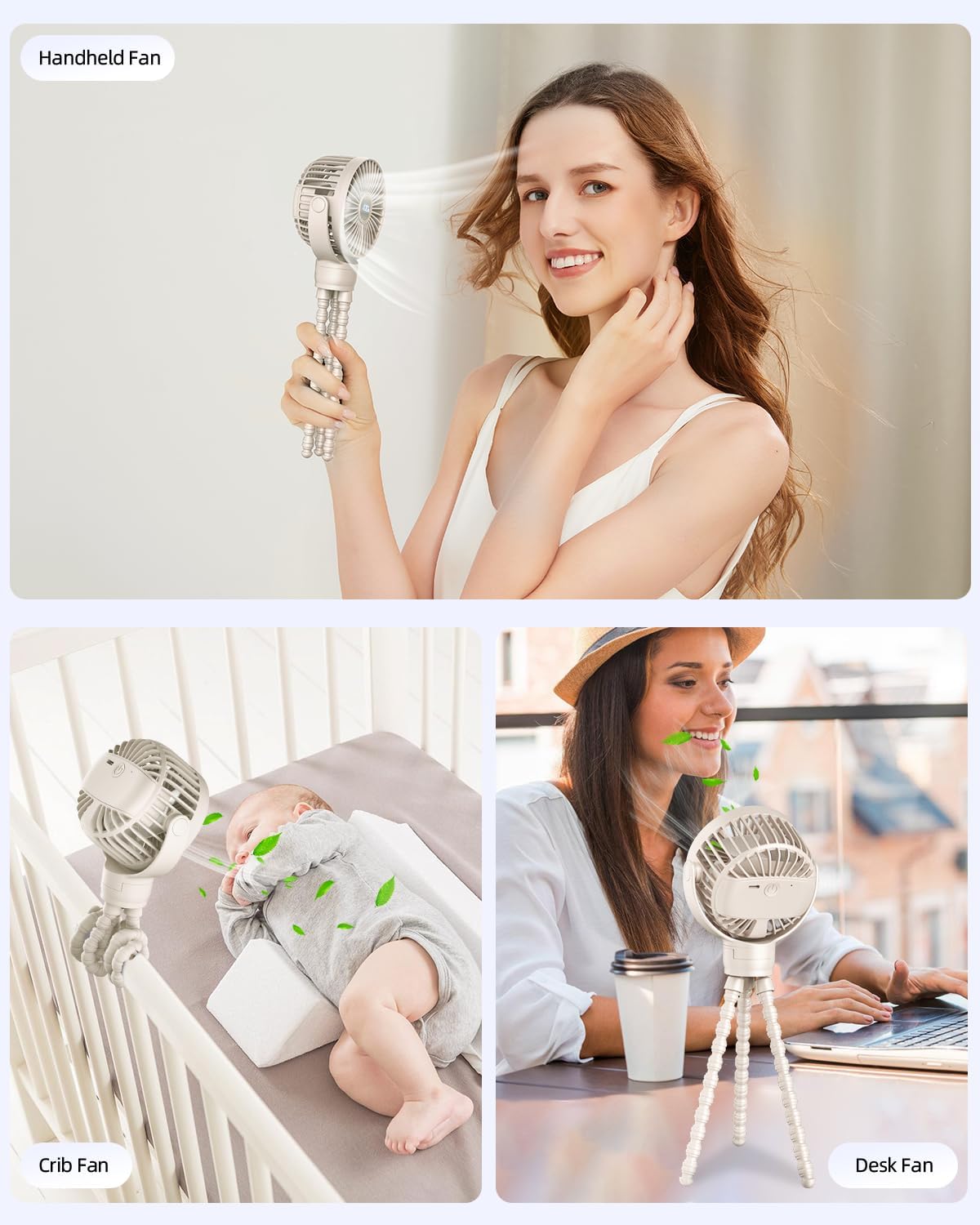 Portable Stroller Fan, Mini Baby Fans Battery Operated with LED Display